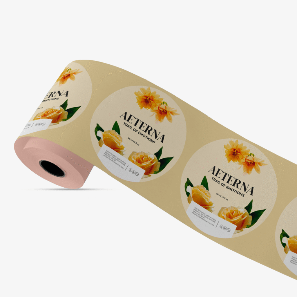 Roll of printed product labels and packaging stickers offered by Witty Hubs Print & Studio